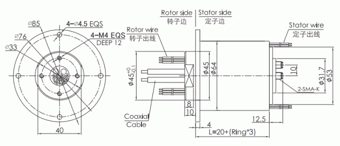 hf0218-64 δύο καναλιών 18GHz σειράς HF0218-64 σειράς σχέδιο δαχτυλιδιών ολίσθησης δαχτυλιδιών ολίσθησης υψηλής συχνότητας περιστροφικό κοινό